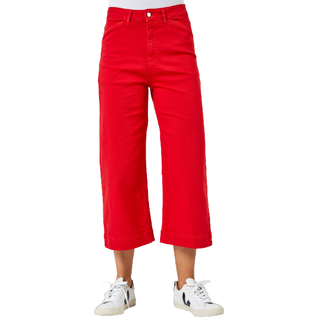 Roman Red Elastic Waist Wide Leg Cropped Denim Culottes - Size 16