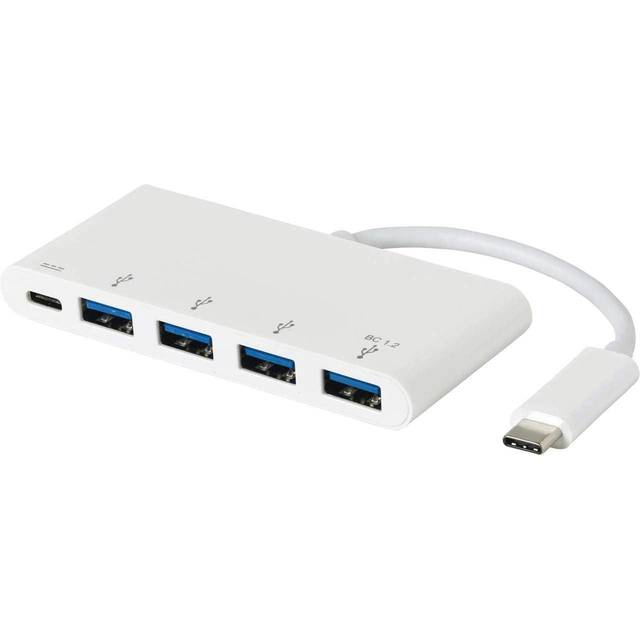 eStuff USB-C to USB 4xUSB-A Charging hub - Vit/