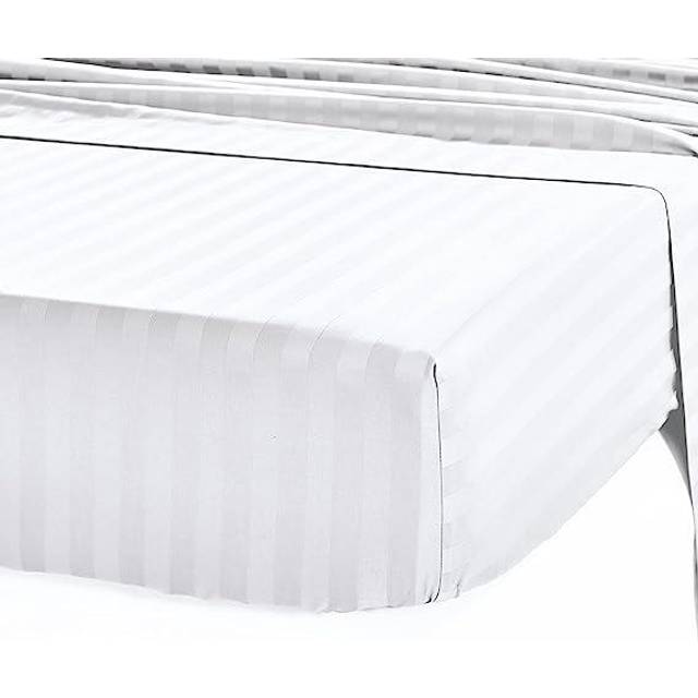 California Design Den Luxury Cotton Sateen Damask Stripe Queen Size Fitted Sheet Only - Soft 100% Cotton Sateen  Deep Pocket Bottom Fitted Sheet  Hote