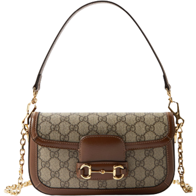 Gucci - Horsebit 1955 Embellished Leather-trimmed Coated-canvas Shoulder Bag - Beige - Neutrals - One size