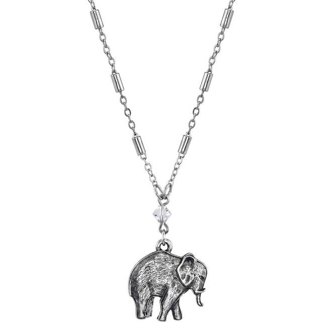 Pewter Elephant Drop Chain Necklace 16" Adj. - Natural (One Size)