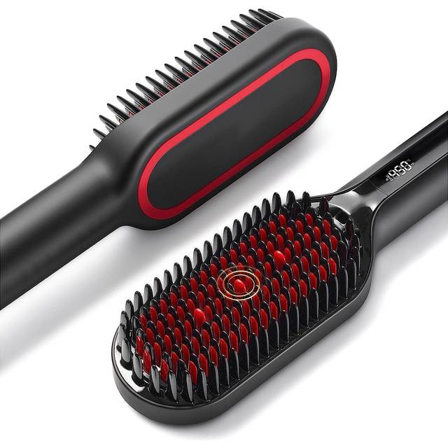 TYMO Ionic Plus Hair Straightener Brush UK, Upgraded Straightening Brush with Dense Bristles for Thick Hair, 16 Temps (80?~230?) LED Display, 10