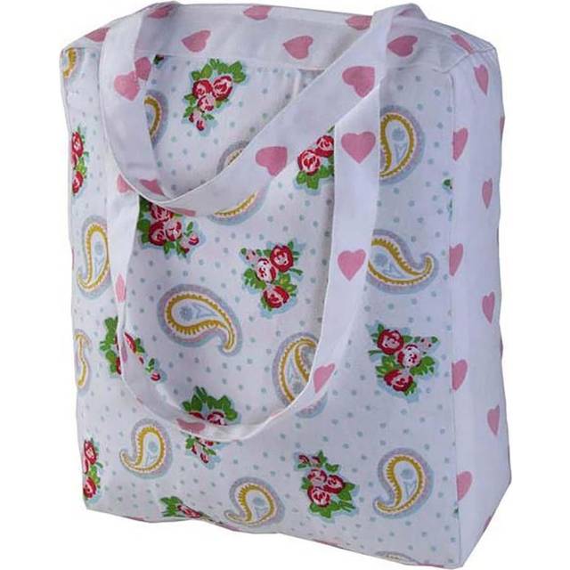 Cotton Paisley & Hearts Design Shopping/Shoulder Bag, 27 x 32 x 11 cm - White