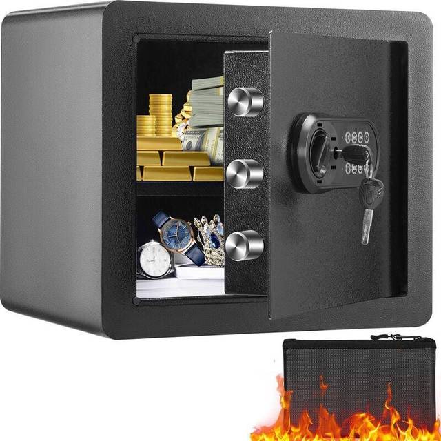 1.2 Cu. Ft. Home Safe, Steel Security Safe, Digital Keypad & 2 Keys, Fire-Resistant Bag, Cash/Jewelry/Docs Protection, Home/Hotel Use,