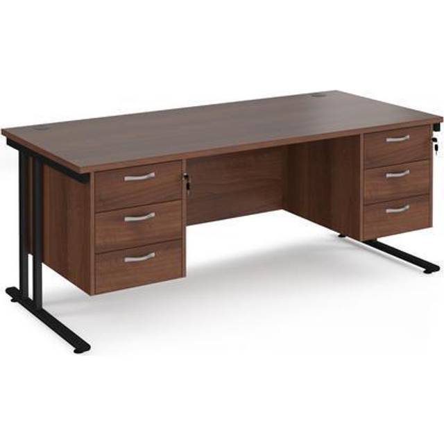 Maestro 25 Walnut Straight Office Desk with Two x 3 Drawer Pedestal and Black Cantilever Leg Frame - 1800mm x 800mm