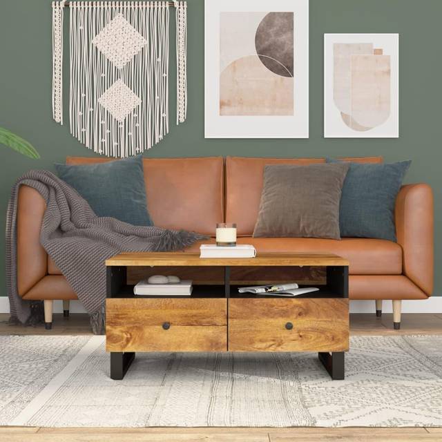 vidaXL Coffee Table 80x54x40 cm Solid Wood Mango&Engineered Wood - Brown