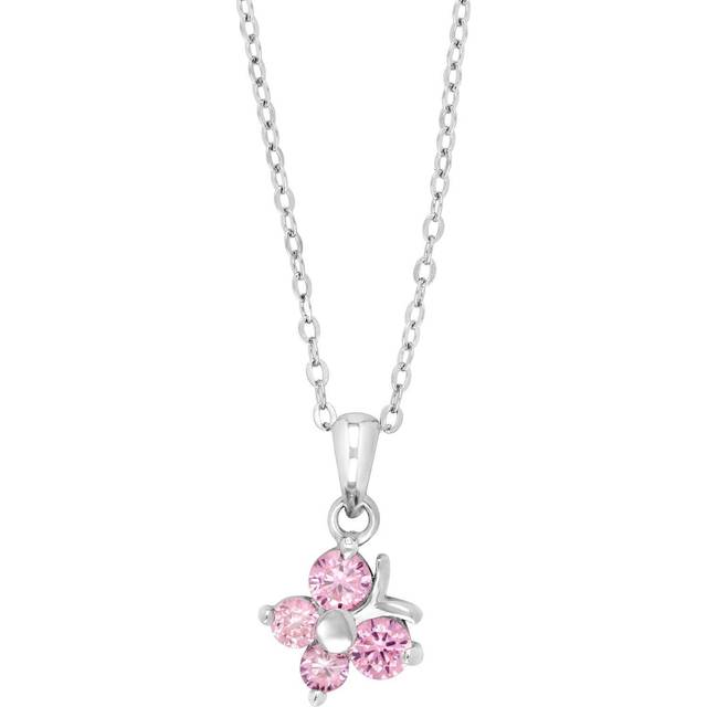 Noa Kids Rhod. silver hänge fjäril m/rosa kristall inkl. kedja