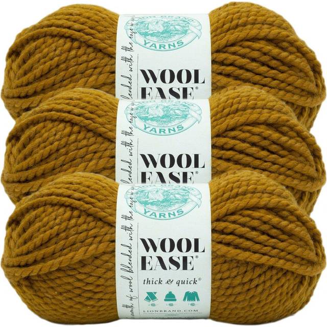 Lion Brand Yarn Wool-Ease Thick & Quick Yarn  Soft and Bulky Yarn for Knitting  Crocheting  and Crafting  3 Pack  Flax