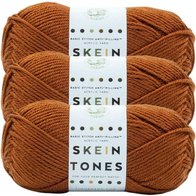 Lion Brand Yarn Basic Stitch (Skein Tones ) Anti-Pilling Knitting Yarn  Yarn for Crocheting  3-Pack  Adobe