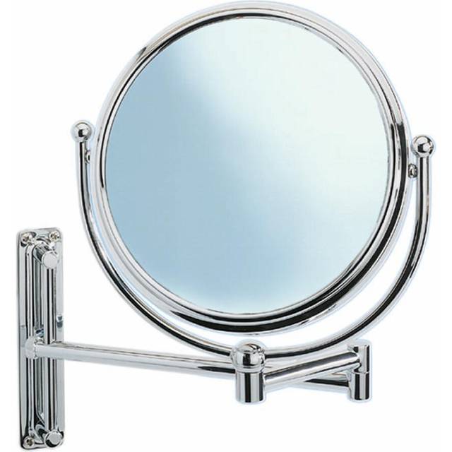 WENKO Wall-mounted cosmetic mirror Deluxe - height-adjustable, swivel function, reflecting surface ? 19 cm 500 % magnifying effect, Steel, 23 x 28.5 x
