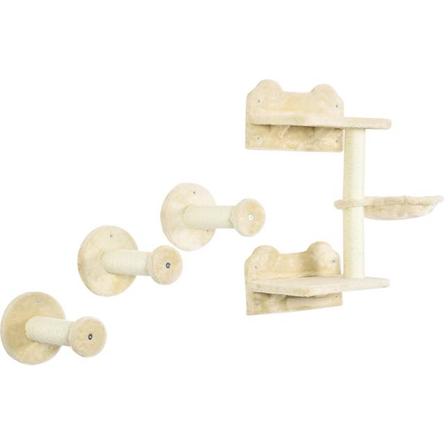PawHut 4 Piece Cat Shelf - Cat Wall Furniture w/ Hammock - Steps - Platforms - Beige | TJ Hughes