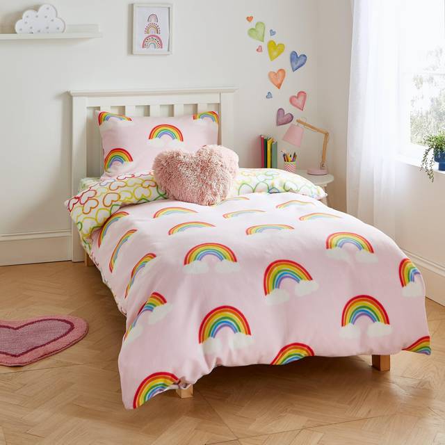 Rainbow Hearts Fleece Duvet Cover Set - Pink (Double)