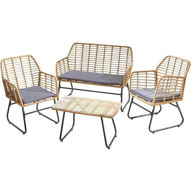 (Grey) Neo 4 Piece Wicker Bamboo Style Garden Set