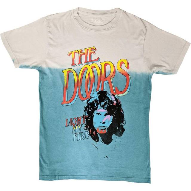 The Doors T Shirt Light My Fire Stacked Official Unisex Light Blue Dye Wash