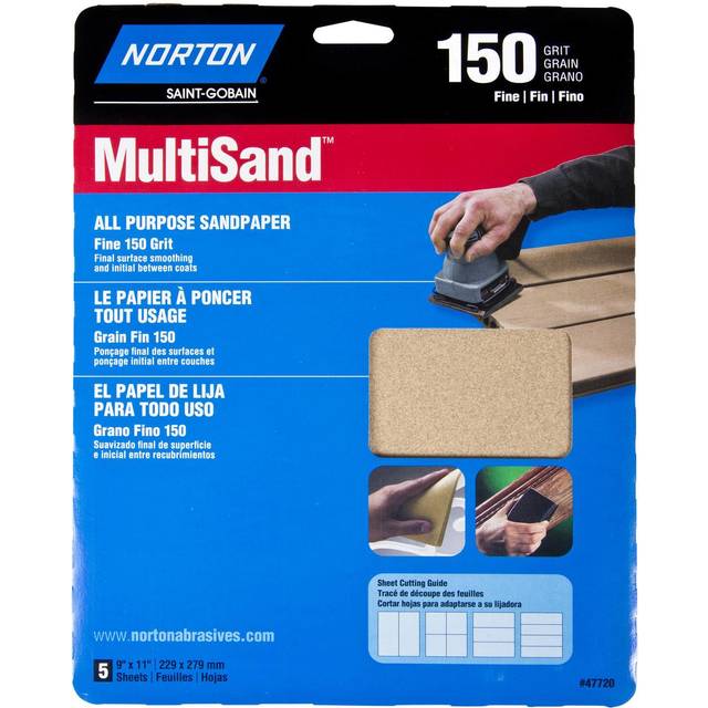 Norton 47720 Multi-Sand Sandpaper 150 grit  9-Inch x 11-Inch  5-Pack
