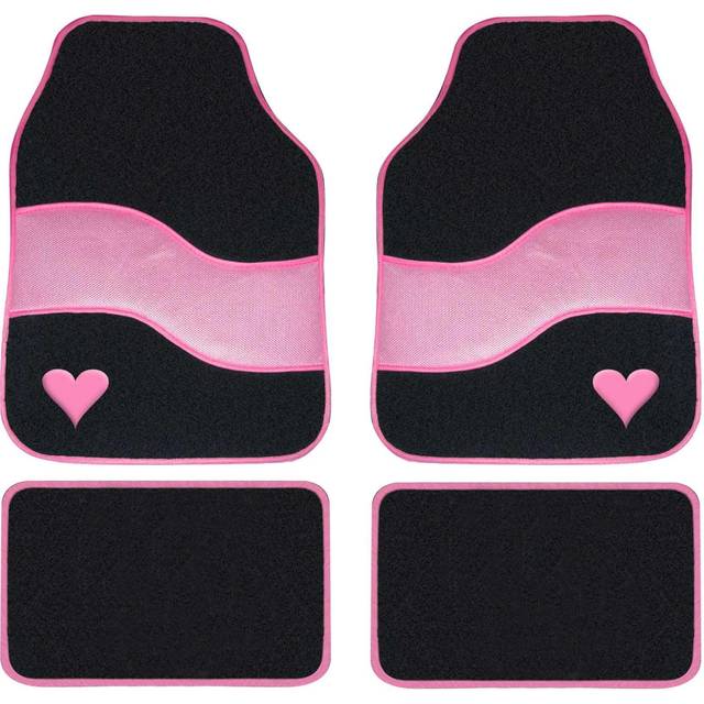 Streetwize 4-Piece Velour Pink Heart Motif Car Mat Set - One Colour