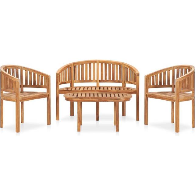 vidaXL 4 Piece Banana Garden Lounge Set Solid Teak Wood - Brown