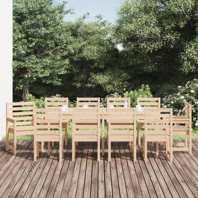 vidaXL 11 Piece Garden Dining Set Solid Wood Pine - Brown