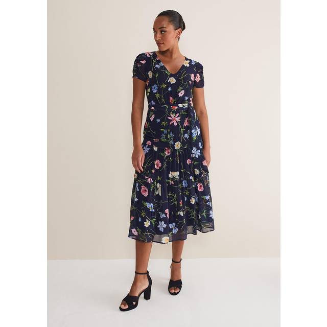 Phase Eight Women's Lola Floral Tiered Midi Dress - Navy/Multi - 26