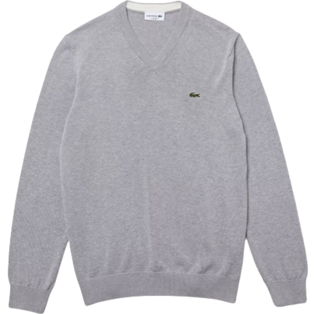 Lacoste Monochrome Cotton V-neck Sweater Size 8 - 3XL Light Heathered Grey - Light heathered grey