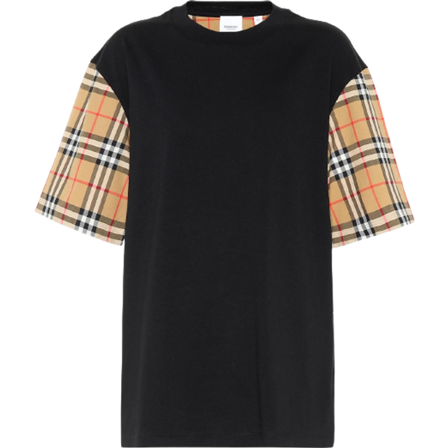 Burberry T-shirt in organic cotton with Vintage Check sleeves - Black - XS