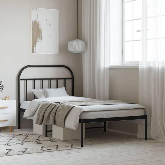 vidaXL Metal Bed Frame without Mattress with Headboard Black 100x190cm