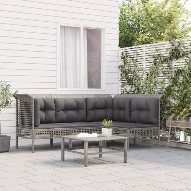 Loungegrupp med dynor 4 delar konstrotting grå