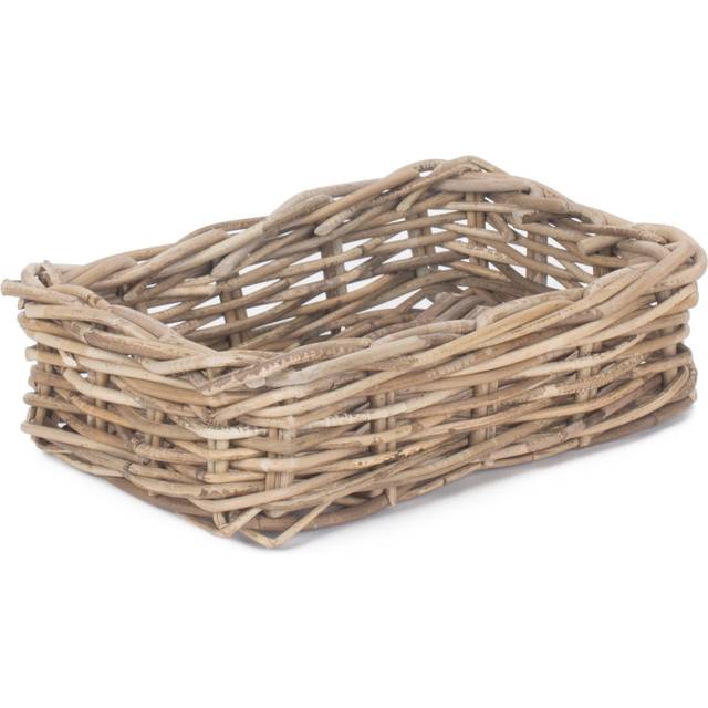 Shallow Kubu Grey Rattan Rectangular Basket - Small