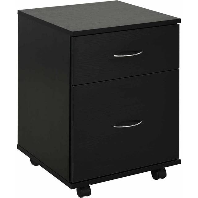 (Black) Homcom 2 Drawer Wooden Filing Cabinet with Wheels