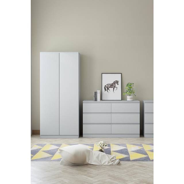 FWStyle Matt Grey Scandinavian Style 2 Door Wardrobe, Grey