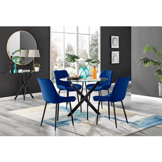 Furniturebox Arona Cesano 4 Seater Round Dining Set Navy and Black - Blue