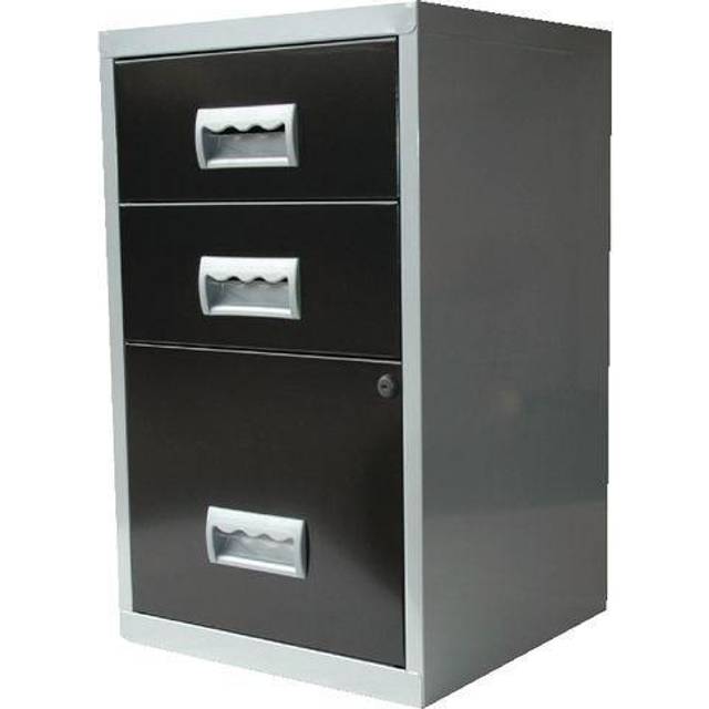 Pierre Henry 3 Drawer Combi Filing Cabinet A4 Black Silver, Black/Silver