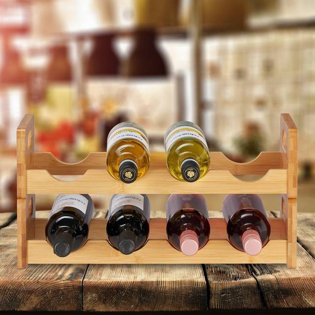 Relaxdays Wine Rack, Compact Wine Storage For 8 Bottles, Bamboo Bottle Shelf, HWD 24 x 47 x 18 cm, Natural Wood
