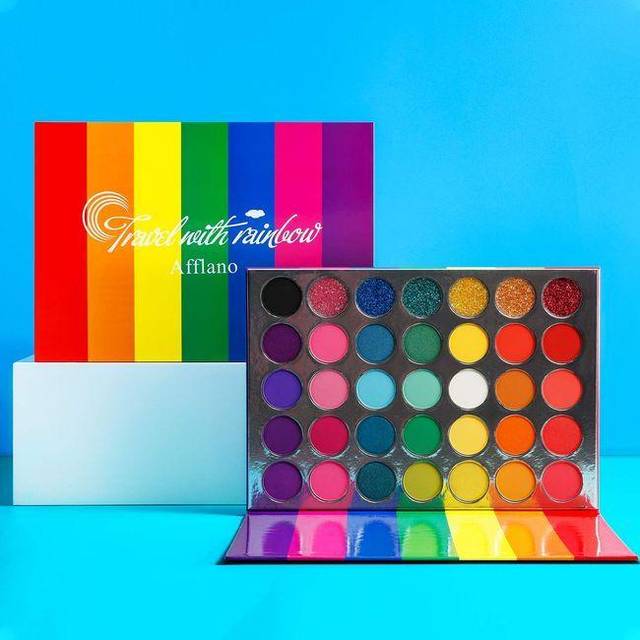 Rainbow Eyeshadow Palette Matte Shimmer Pressed Glitter, Pigmented Colorful Eye Shadow Pallets, Pink Red Orange Yellow Green Blue Purple 35 Colour,