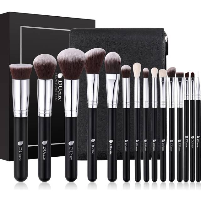 DUcare Makeup Brushes with Bag 15Pcs Makeup Brush Set Travel Kabuki Foundation Blending Blush Eyeliner Shadow Brow Concealer Brushes Kit Black