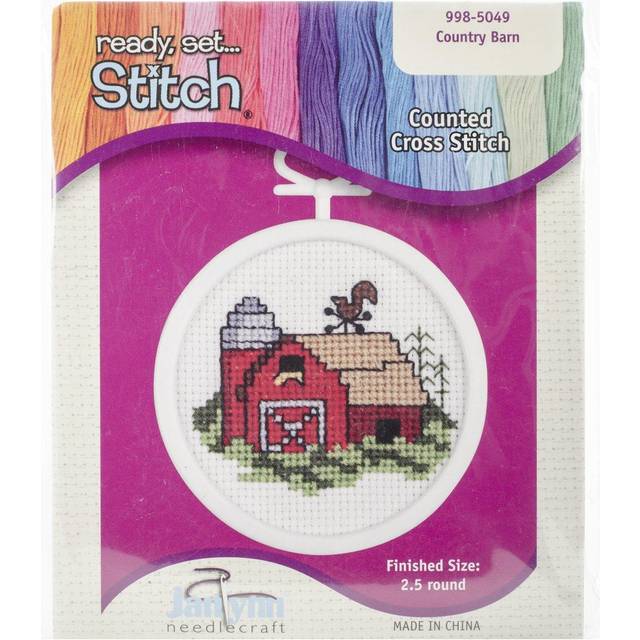 "Janlynn Mini Counted Cross Stitch Kit 2.5"" Round-Barn (18 Count) 998-5049"