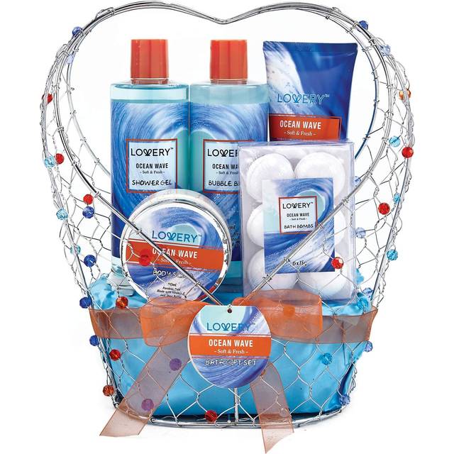 Birthday Gifts for Her  Home Spa Gift Baskets For Women - Bath and Body Gift Basket For Men - Ocean Wave Home Spa Set - Fragrant Lotions  Bath Bombs &