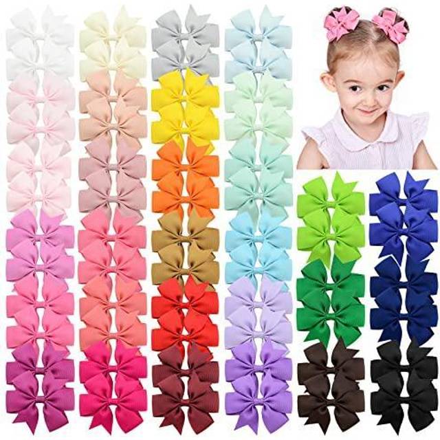 60pcs 3 Inches Baby Girls Hair Bows Alligator Clips Grosgrain Ribbon Pinwheel Hair Barrettes for Babies Kids Toddlers Teens Gifts In Pairs