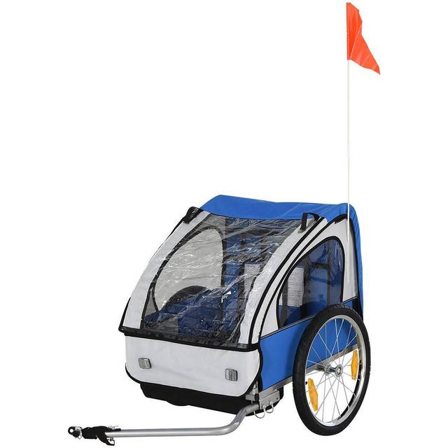 HOMCOM Kids Steel Frame 2-Seat Bicycle Trailer - Blue /White, Blue