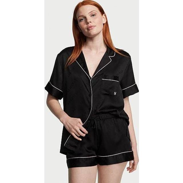 Victoria's Secret Black Diagonal Stripe Satin Short Pyjama Set - black diagonal stripe - 2X-LARGE