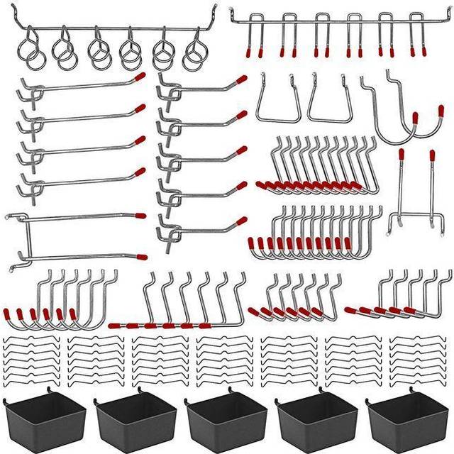 114 pcs Pegboard Hooks Assortment with Metal Hooks Sets  Pegboard Bins  Peg Locks for Organizing Storage System Tools