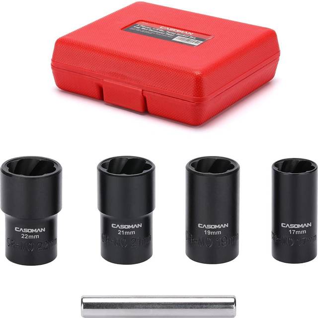 "5 Pieces 1/2""Dr. Twist Socket Set, Lug Nut Remover Tool, Metric Bolt and Lug Nut Extractor Socket Tools"
