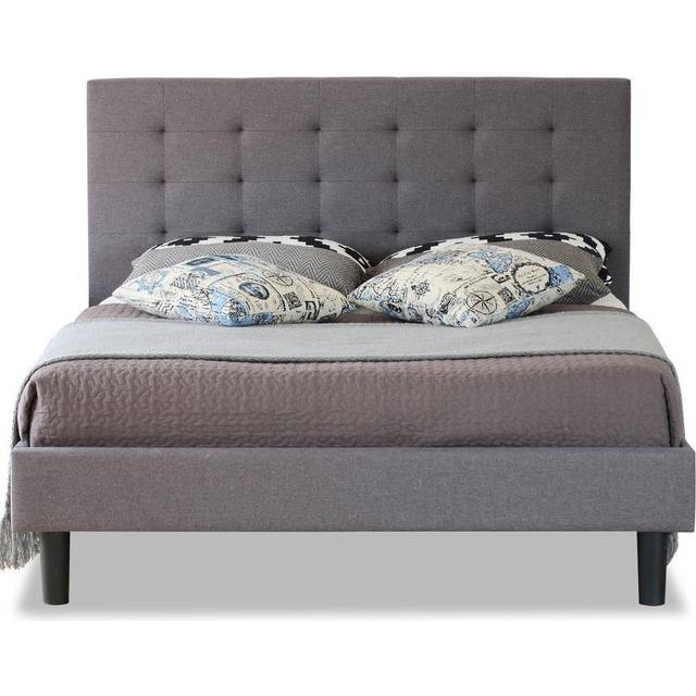 Modernique Fabric Bed With High Headboard, Slatted Wooden Sprung Bed Base In Grey - Double