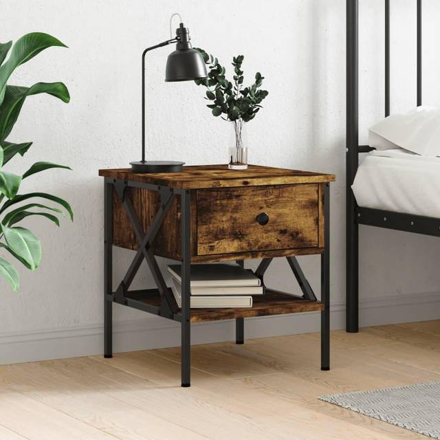 vidaXL Bedside Table Smoked Oak 40x42x45 cm Engineered Wood - Brown