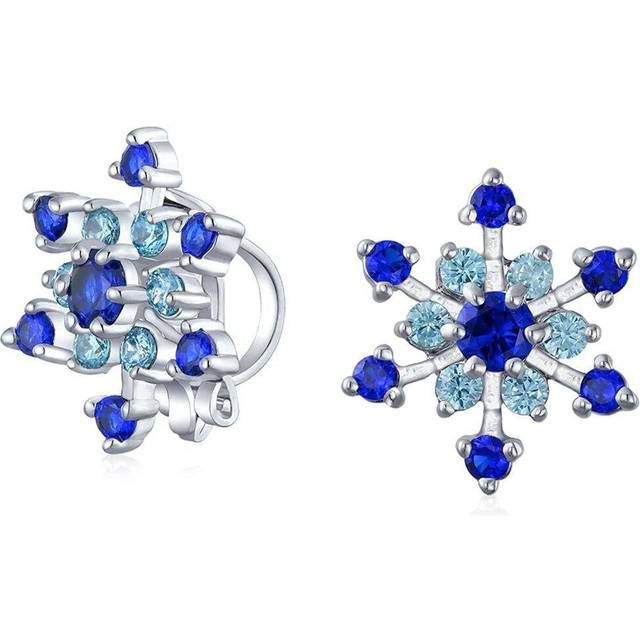 Christmas Holiday Party CZ Royal Ice Blue Aqua Cubic Zirconia Star Snowflake Stud Earrings No Earrings Silver Plated Brass Clip-on blue