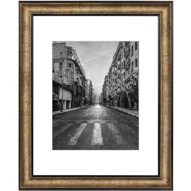 Golden State Art, 11x14 Photo Frame with Mat for Pictures 8x10 and Real Glass (Dark Gold Brown & Bronze Pewter Panel with White Color Mat, 1.25 Inch