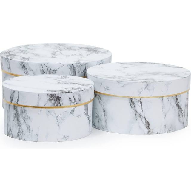 Juvale Set of 3 Small Round Gift Boxes with Lids  White Marble Print C