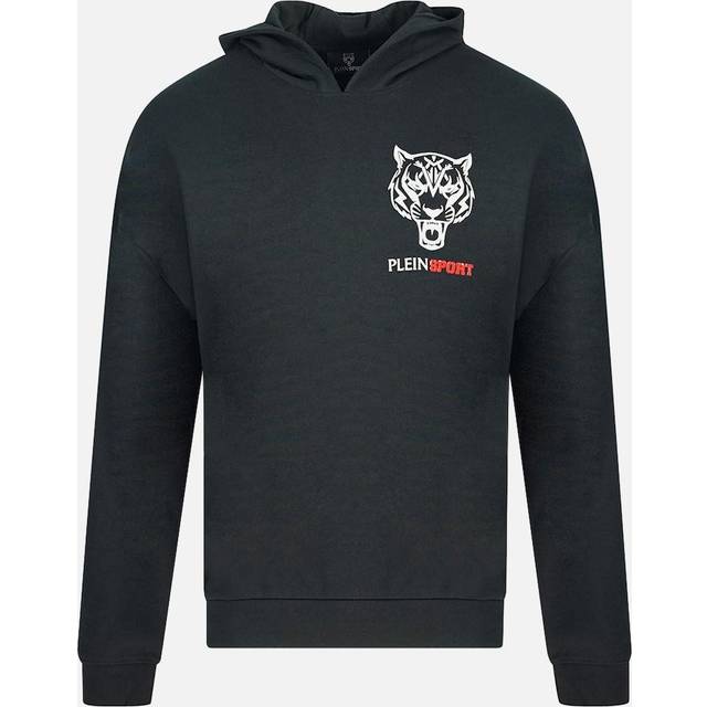 Plein Sport Mens Block Tiger Logo On Chest Black Hoodie Cotton - Size X-Large