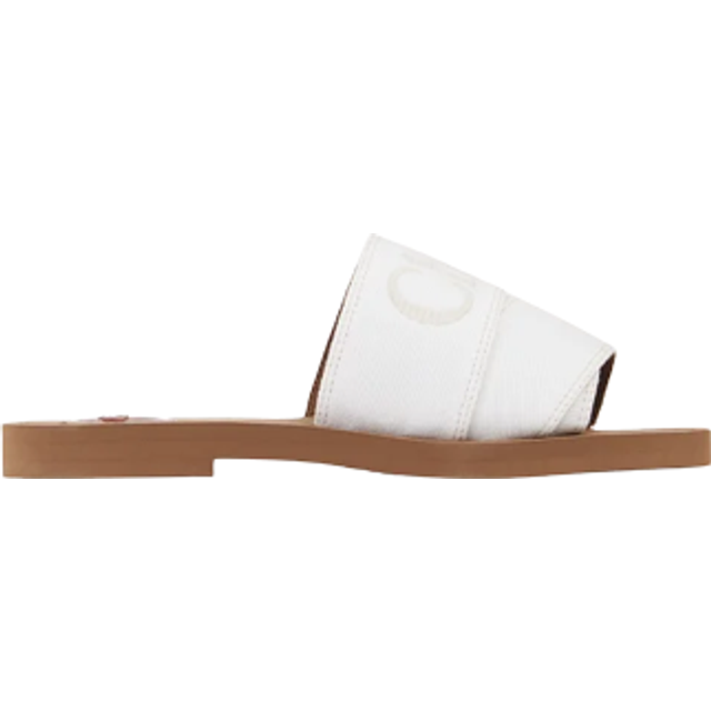 Chloé White Cotton Slides Woody Sandals - EU36/US6
