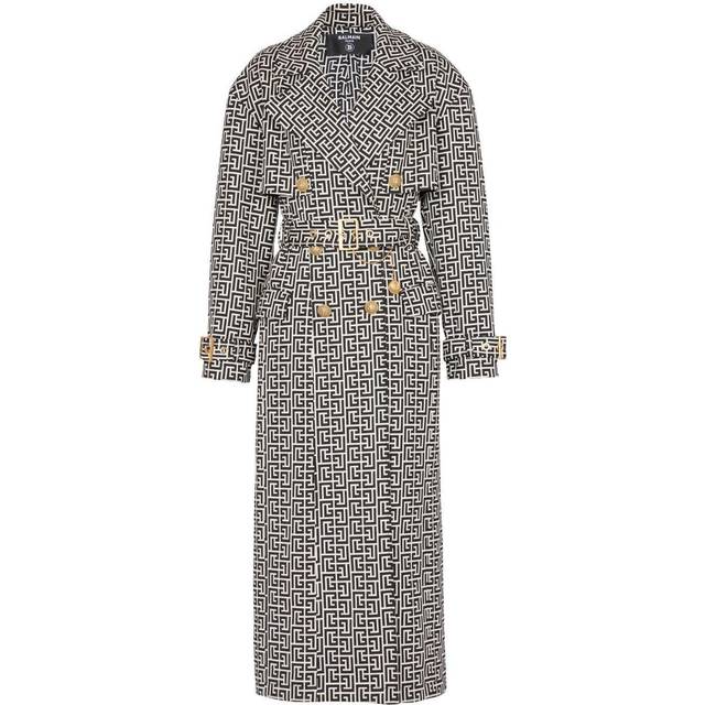 Balmain, Kappa, Dam, S, Polyester, Monogrammönstrad trenchcoat - black (S)